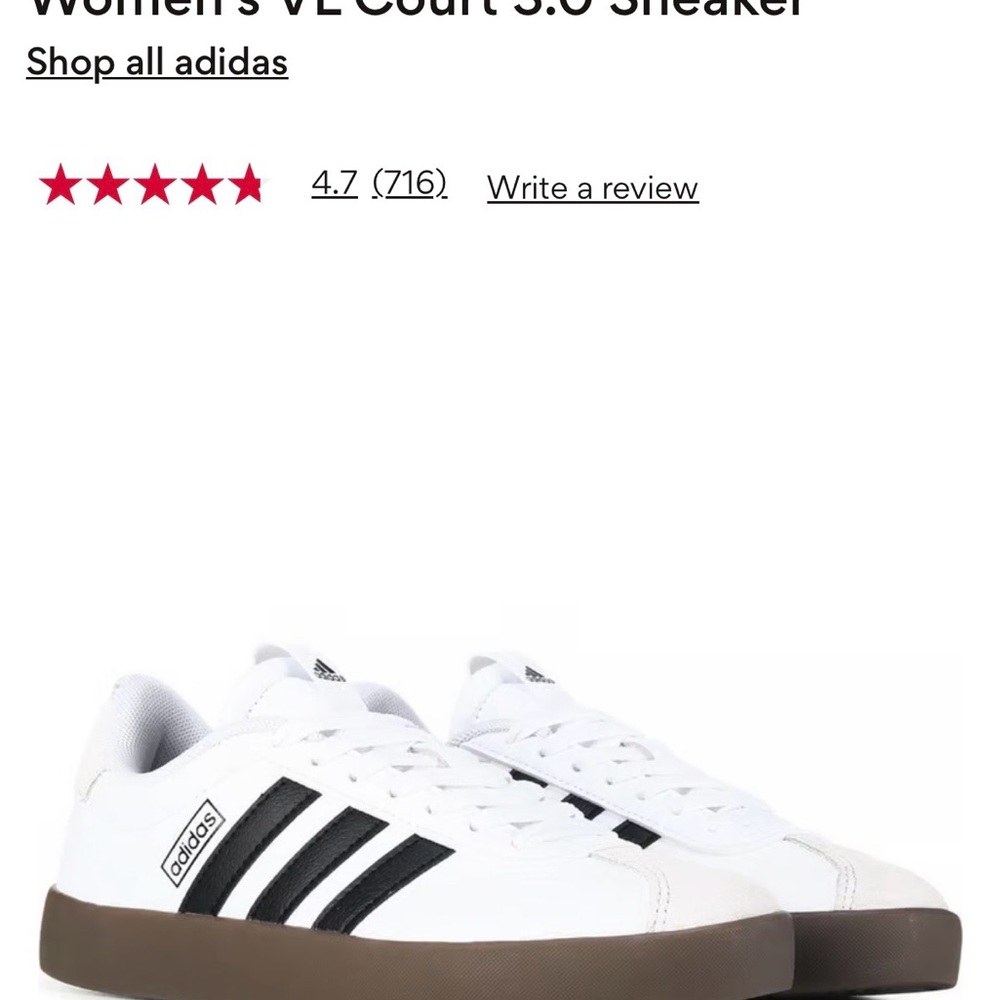 adidas Women's White Sneakers with Black Stripes and Brown Soles